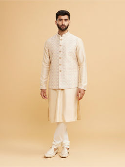 Twamev - Men Beige Royal Ensemble Kurta with Churidar and Jacket