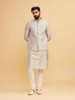 Twamev - Men Scintillating Light Grey Kurta with Churidar and Jacket