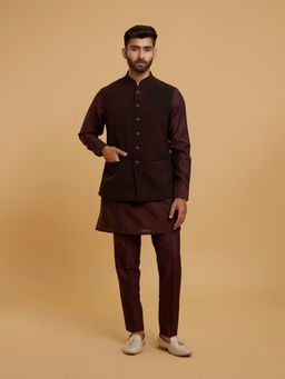 Twamev - Men Maroon Elegance Kurta with Pant and Jacket