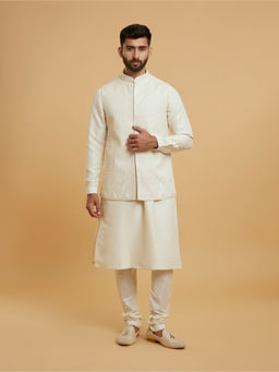 Twamev - Men Cream Elegant Kurta with Churidar and Jacket