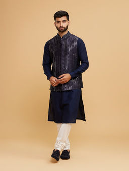 Twamev - Men Elegant Dark Blue Kurta with Churidar and Jacket