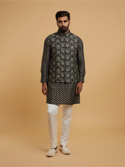 Twamev - Men Black Majesty Kurta with Pant and Jacket