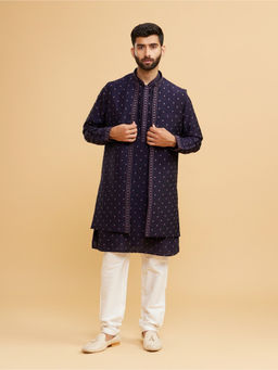 Twamev - Men Radiant Dark Blue Kurta with Churidar and Jacket