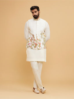 Twamev - Men Cream Elegance Kurta with Pant and Jacket