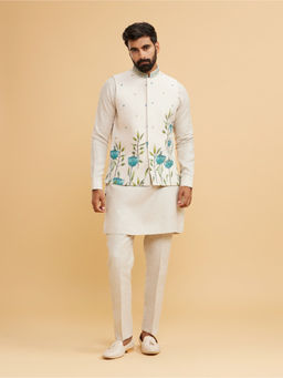 Twamev - Men Majestic Beige Kurta with Pant and Jacket