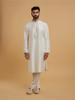 Twamev - Men Twirling Cream Delight Kurta with Churidar