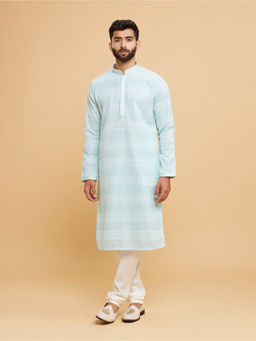 Twamev - Men Aqua Blue Georgette Kurta with Churidar