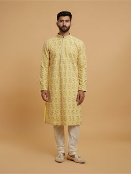 Twamev - Men Twirl Of Sunshine Yellow Kurta with Churidar