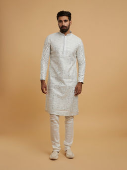 Twamev - Men Light Grey Elegance Kurta with Churidar