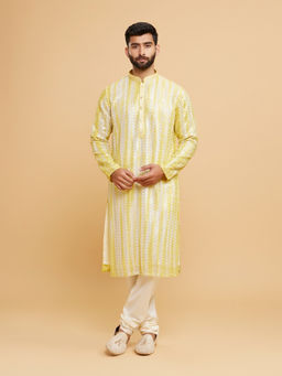 Twamev - Men Sunshine Yellow Georgette Kurta with Churidar