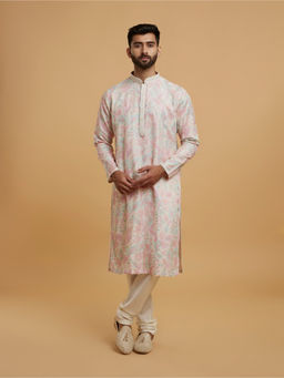 Twamev - Men Festive Pink-Cream Elegance Kurta with Churidar
