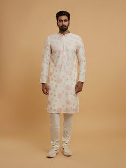 Twamev - Men Elegant Cream Chanderi Kurta with Churidar