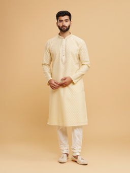 Twamev - Men Brocade Majesty Beige Kurta with Churidar
