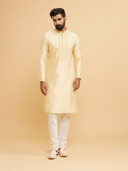 Twamev - Men Regal Beige Brocade Kurta with Churidar