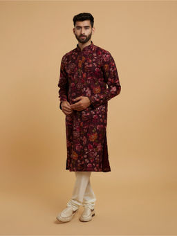 Twamev - Men Elegant Wine Kurta with Churidar