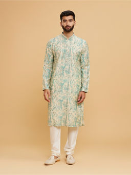 Twamev - Men Aqua Green Elegance Kurta with Churidar