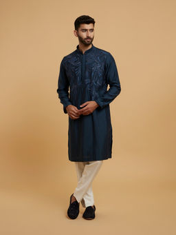 Twamev - Men Dark Blue Regular Kurta with Pant