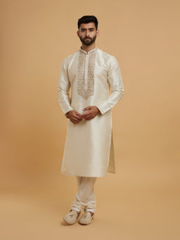 Twamev - Men Beige Silk Elegance Kurta with Churidar
