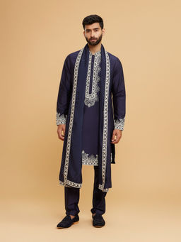 Twamev - Men Blue Elegance Kurta with Churidar and Dupatta