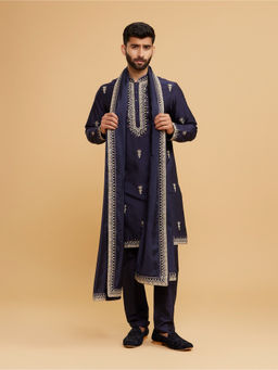 Twamev - Men Exquisite Dark Blue Kurta with Churidar and Dupatta