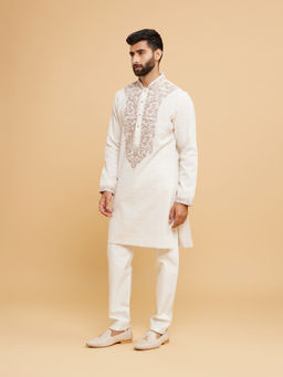 Twamev - Men Classy Cream Cotton Kurta with Churidar