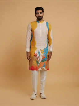 Twamev - Men Gleaming Mustard Yellow Kurta with Pant