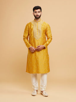 Twamev - Men Yellow Elegance Kurta with Churidar
