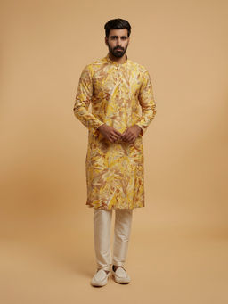 Twamev - Men Yellow Hue Ensemble Kurta with Pyjama