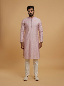 Twamev - Men Elegant Pink Ensemble Kurta with Pyjama