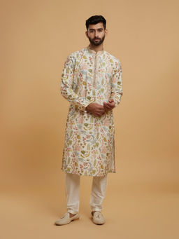 Twamev - Men Cream Kurta with Pyjama
