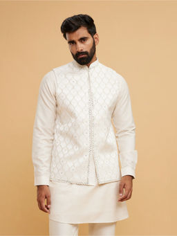 Twamev - Men Cream Elegance Kurta with Churidar and Jacket