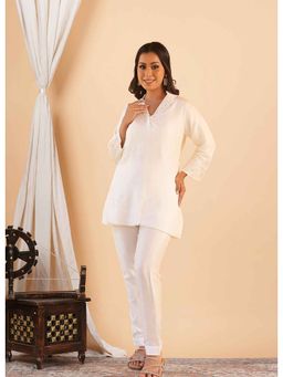 KAFTANIZE - Women White Silk Embroidered Co-Ord (Set of 2)