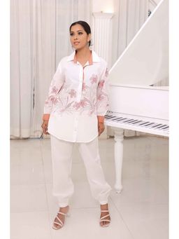 KAFTANIZE - Women Off White Linen Floral Co-Ord (Set of 2)