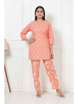 KAFTANIZE - Women Peach Cotton Printed Co-Ord (Set of 2)