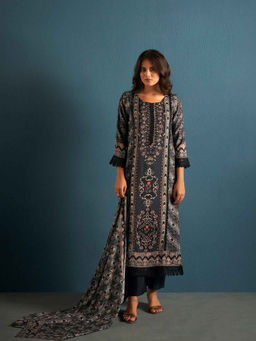 KAFTANIZE - Women Black Muslin Printed Kurta with Pant and Dupatta (Set of 3)