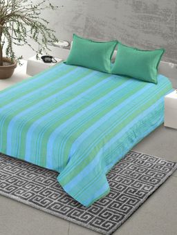 Saral Home - Cotton Striped Bedsheet with 2 Pillow Covers (Green, 90"x100")