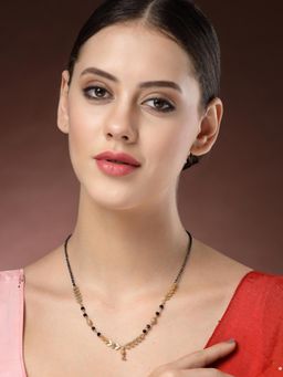 NVR - Women Short Mangalsutra Designs Gold Plated and Black Beaded Mangalsutra