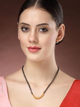 NVR - Women Gold Plated Black Beaded Mangalsutra