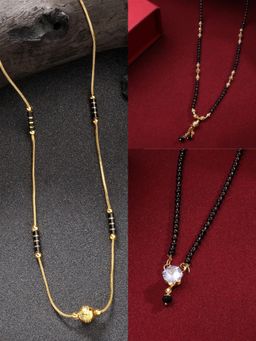 NVR - Women Gold Plated Cz Stone Studded and Beaded Mangalsutra