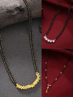 NVR - Women Gold Plated Cz Stone Studded and Beaded Mangalsutra