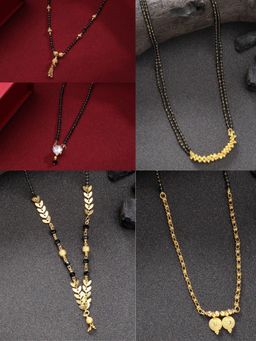 NVR - Women Gold Plated Black Beaded Mangalsutra