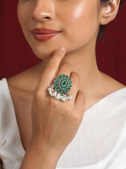 Teejh - Bhakti Silver Oxidized Green Ring