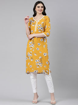 NEERU'S - Mustard Regular Straight Solid Kurta