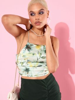 ANVI Be Yourself - Party Noodle Straps Floral Print Women Green Top