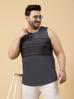 RIGO - Men Dark Grey Printed Vest T-Shirt