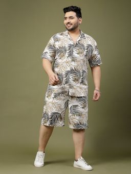 RIGO - Men White Palm Leaves Print Co-Ord (Set of 2)