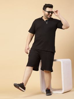 RIGO - Men Black Waffle Knit Co-Ord (Set of 2)
