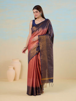 Likha - Bhagalpuri Festive Dual Tone Zari Weave Copper Saree with Unstitched Blouse - LIKFESSAR01