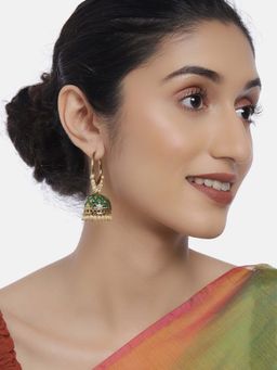Laida - Gold-Plated & Green Kundan Studded Classic Jhumkas