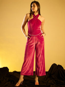 KASSUALLY - Pink Solid Jumpsuit